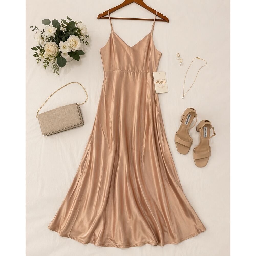 Show Me Your Mumu Satin Maxi Slip Dress Champagne Blush Bridesmaid Wedding Guest